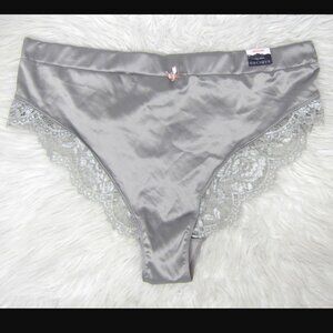 Cacique Shiny Gray Satin Lace-Trim Full Brief Panty ~ Plus Size 14/16 New!